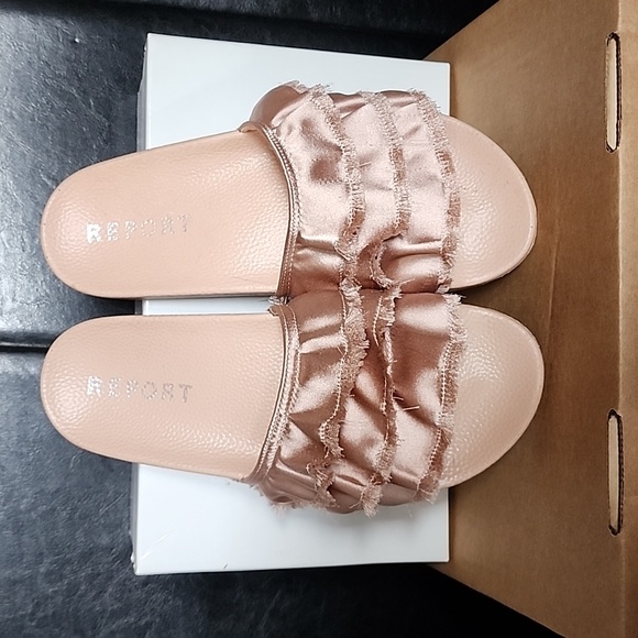 Pink satin ruffle & tiered slides. Size 10. 41 EU - Picture 2 of 4